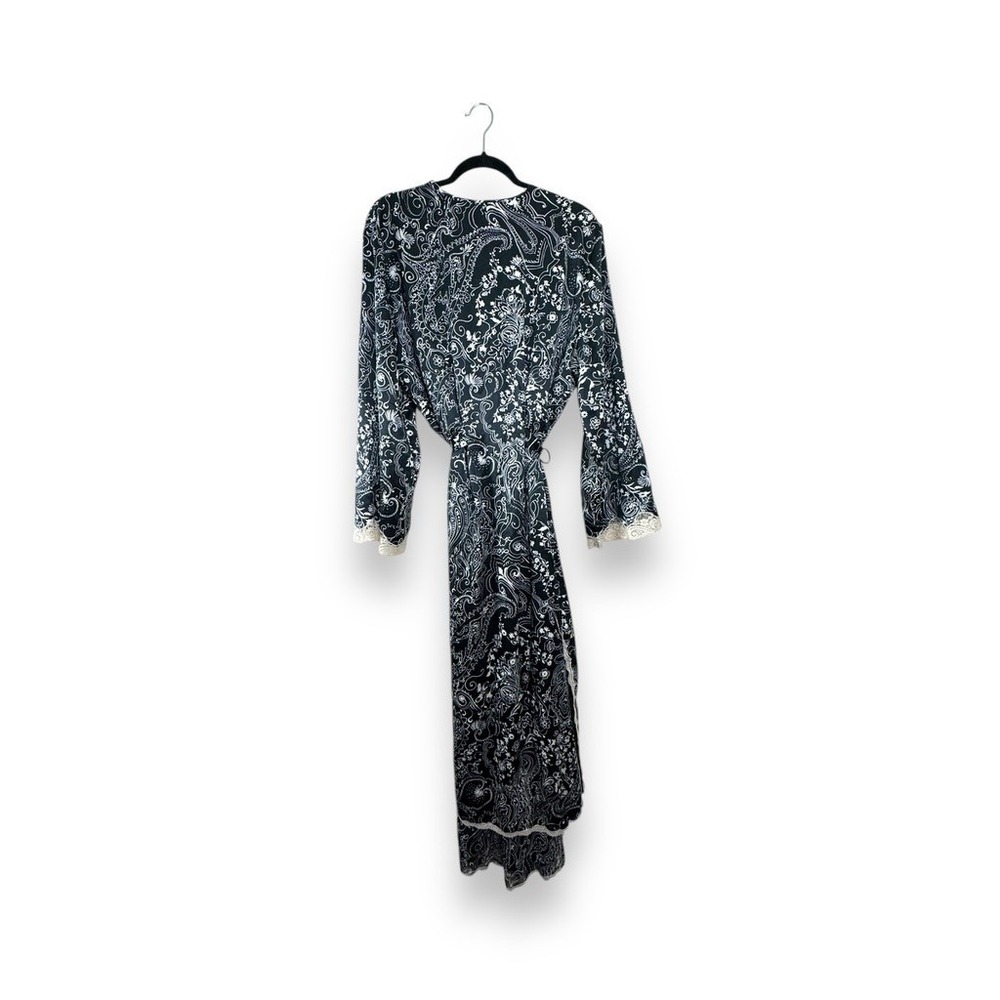 Delicates 2 Pc‎ Nightgown Robe Set Womens XL Black Paisley Lace Trim Sleepwear